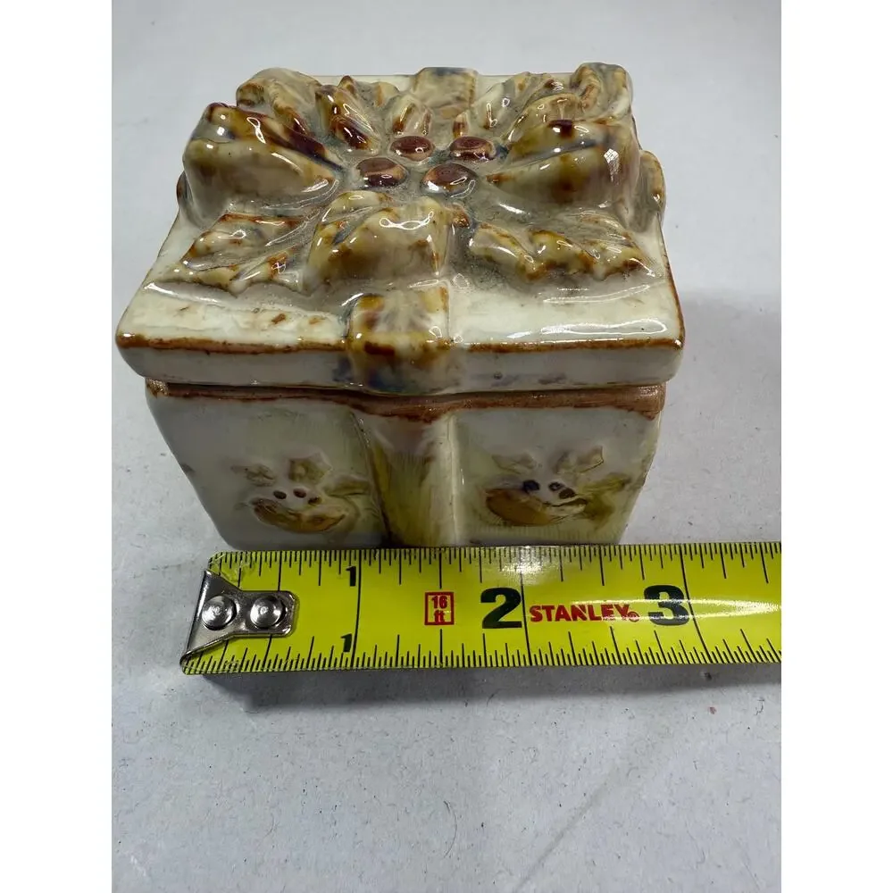 Vintage Ceramic Trinket Box | Flower Relief, Speckled Glaze, Co-Op